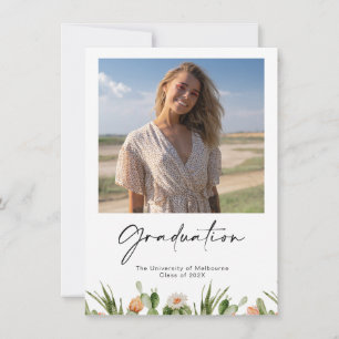 Flower Cactus Photo Graduation Invitation