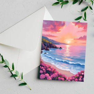 Flower Cove Carte florale aquarelle océan rose