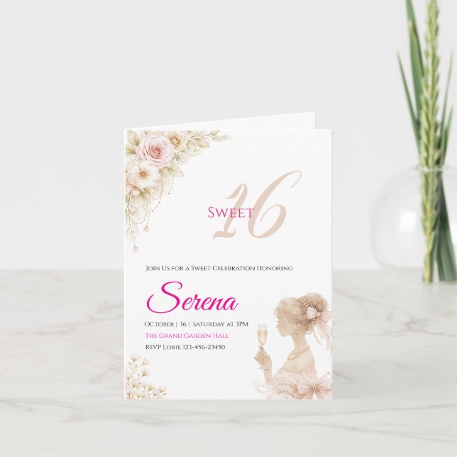 Flower Dreamy Soft Sweet 16 Birthday Note Card (Devant)