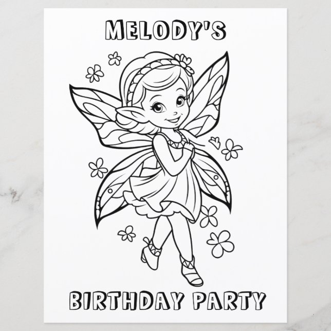 Flower fairy birthday party coloring activity  (Devant)