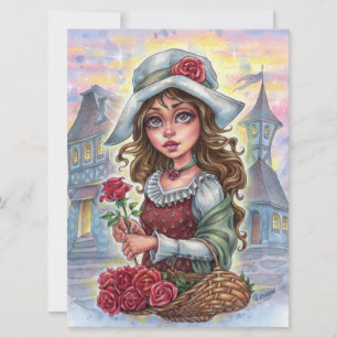 Flower Girl Art Card Médiévale Fairytale Town