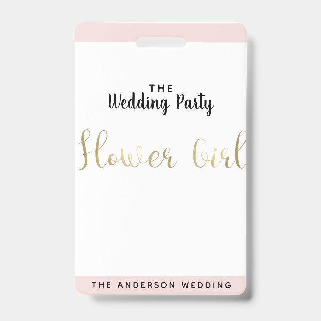 Flower Girl Gold Wedding Party VIP Pass Badge (Front)
