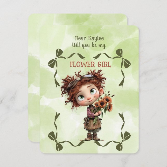 Flower Girl Invitation Floral Brown Watercolor (Devant / Derrière)