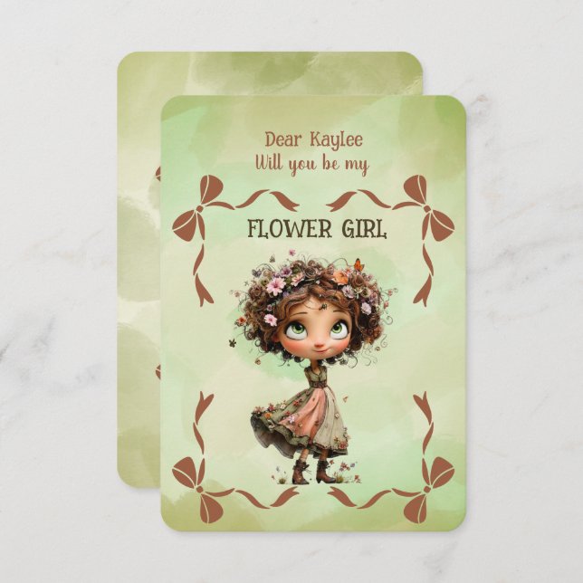 Flower Girl Invitation Floral Green Watercolor (Devant / Derrière)