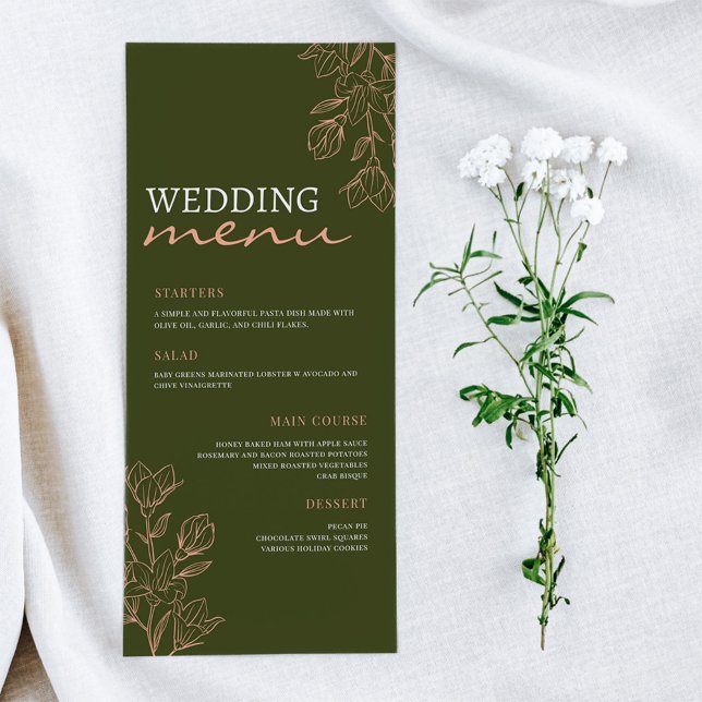 Flower Green Simple Elegance Menu Mariage (Créateur téléchargé)