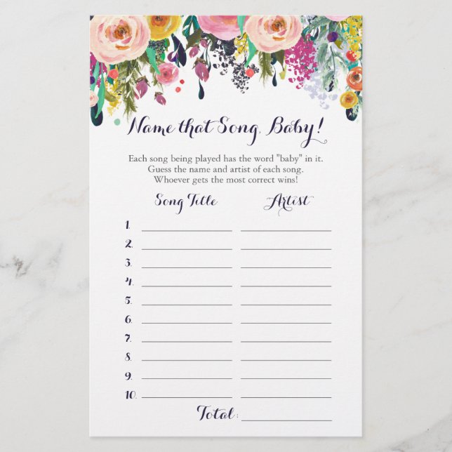 Flower Guess Baby Song Baby shower Jeu (Devant)