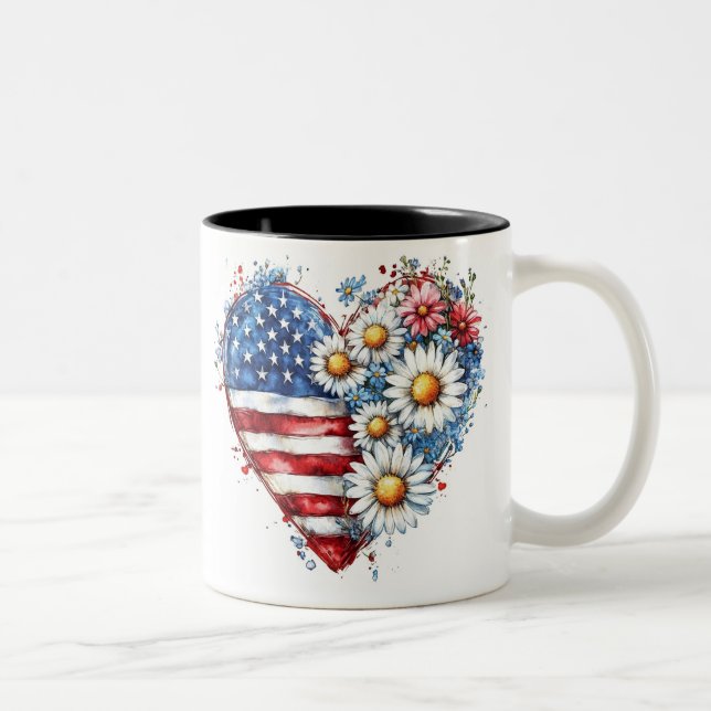 Flower heart American flag mug (Droit)