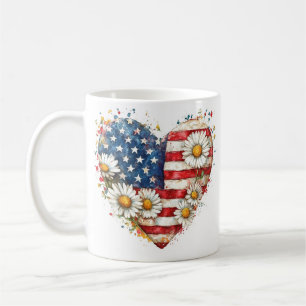 Flower heart American flag mug