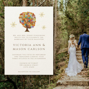Flower Love Arbre rose Fleur mariage Invitations