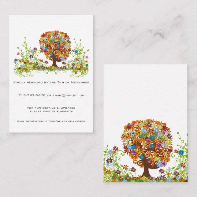 Flower Love Tree Response RSVP et cartes de site W (Devant / Derrière)