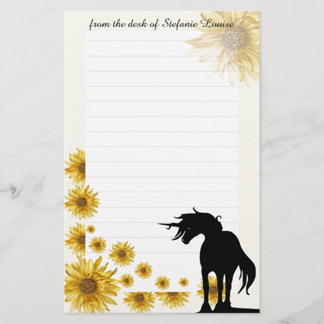 Flower Mane Unicorn Papeterie avec lignes (marguer (Devant)