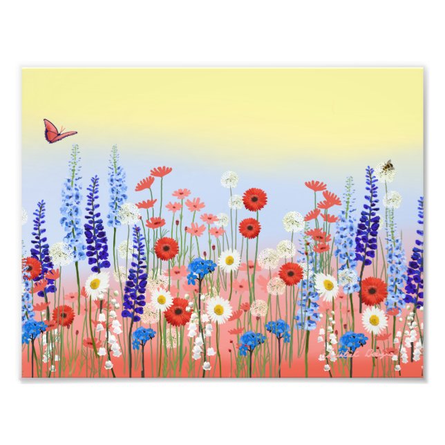 Flower meadow garden wall art poster  (Devant)