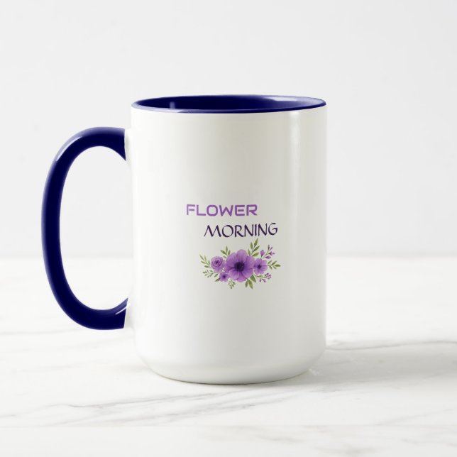 Flower Morning — Elegant Purple Floral Mug Design (Gauche)