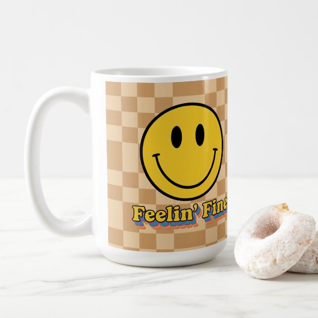 Flower Power Retro Daisy Sunflower Mug - 70s  (Avec donut)