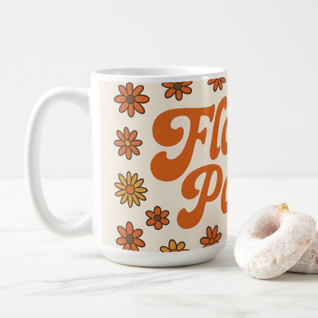 Flower Power Retro Mug – 70s Style Coffee Cup  (Avec donut)