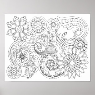Flowers and Spirals : DIY Coloring Poster
