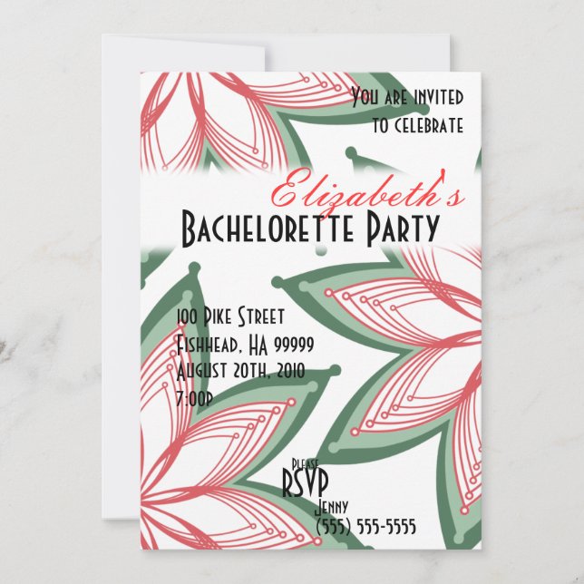 Flowers Bachelorette Party Green Invitation (Devant)