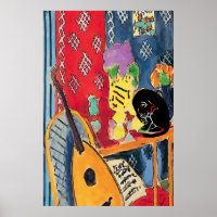 Flowers Guitar & Black Cat Poster