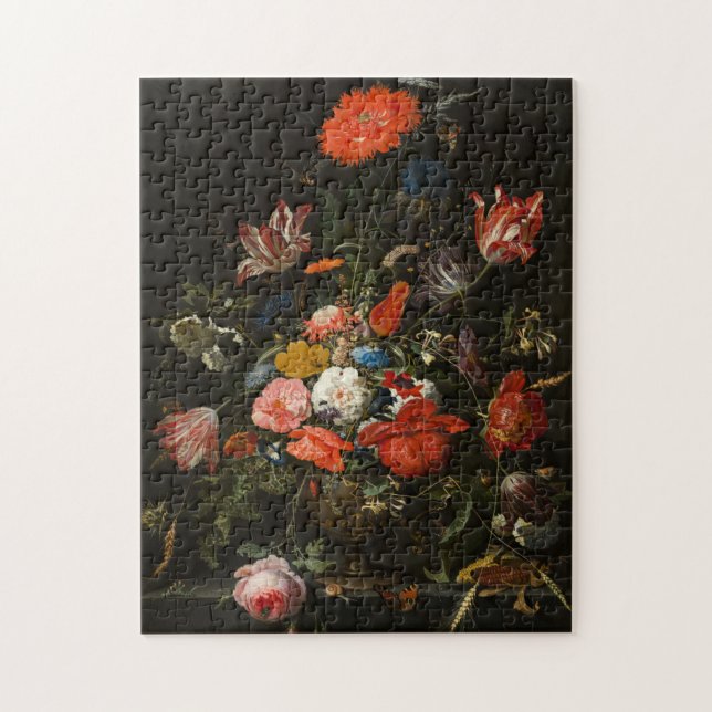 Flowers in a Metal Vase, Abraham Mignon Puzzle (Vertical)