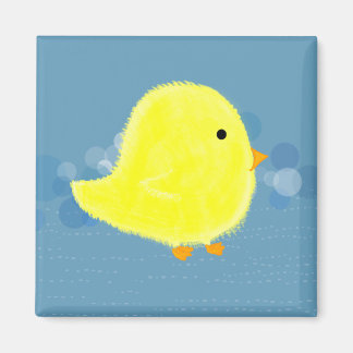 Fluffy Baby Chick avec aimant Carré bleu