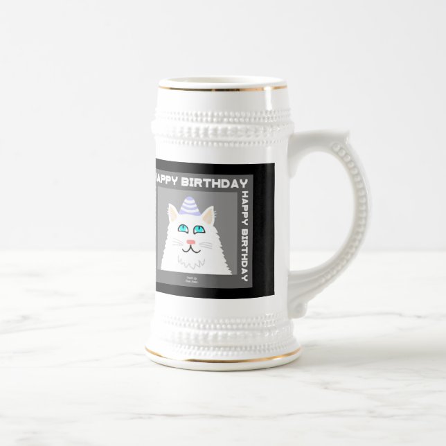 Fluffy Blanc Chat Stein Mug (Droite)