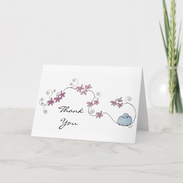 Fluffy Blue Bird Carte de remerciements (Devant)