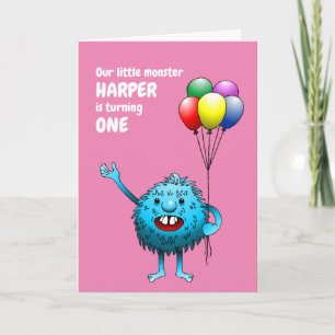 Fluffy Cute Blue Monster Invitation Anniversaire