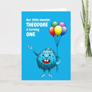 Fluffy Cute Blue Monster Invitation Anniversaire