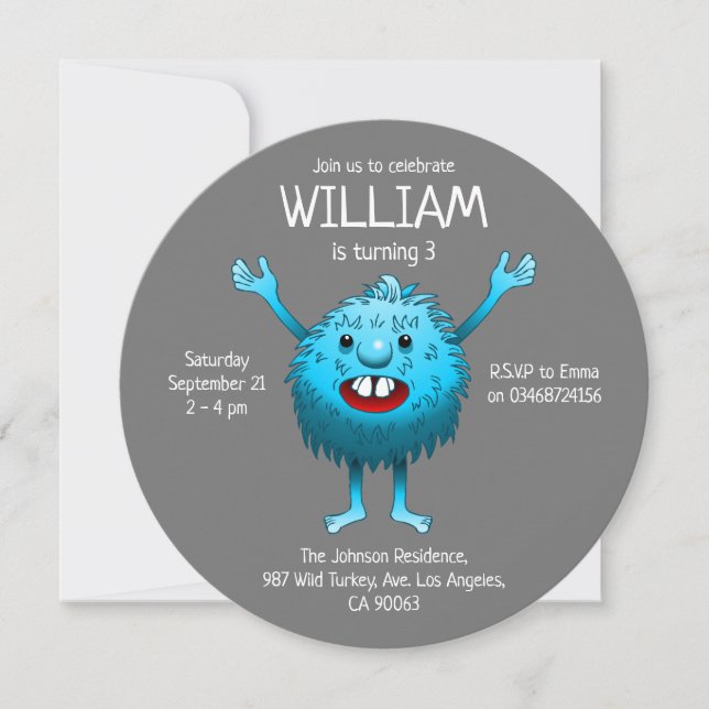 Fluffy Cute Monster Invitation Anniversaire (Devant)