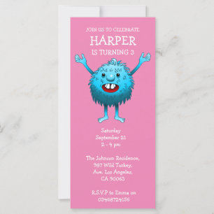 Fluffy Cute Monster Invitation Anniversaire