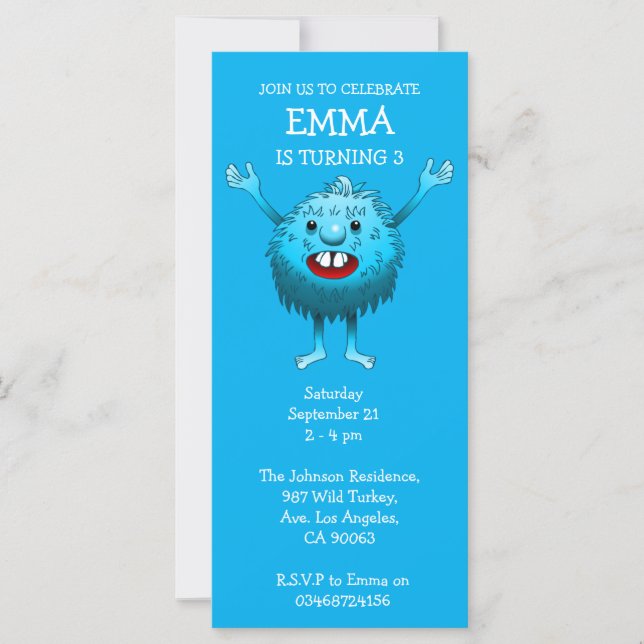 Fluffy Cute Monster Invitation Anniversaire (Devant)