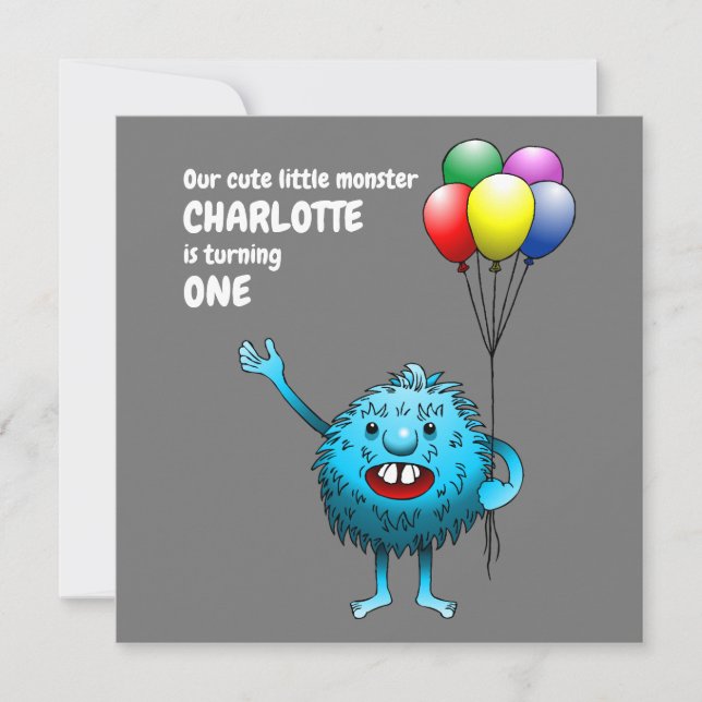 Fluffy Cute Monster Invitation Anniversaire (Devant)