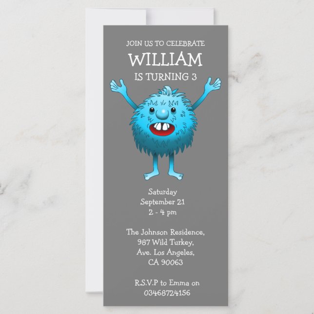 Fluffy Cute Monster Invitation Anniversaire (Devant)