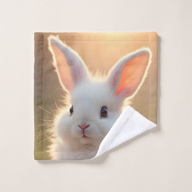 Fluffy, cute, white bunny, super adorable   (Gant de toilette)