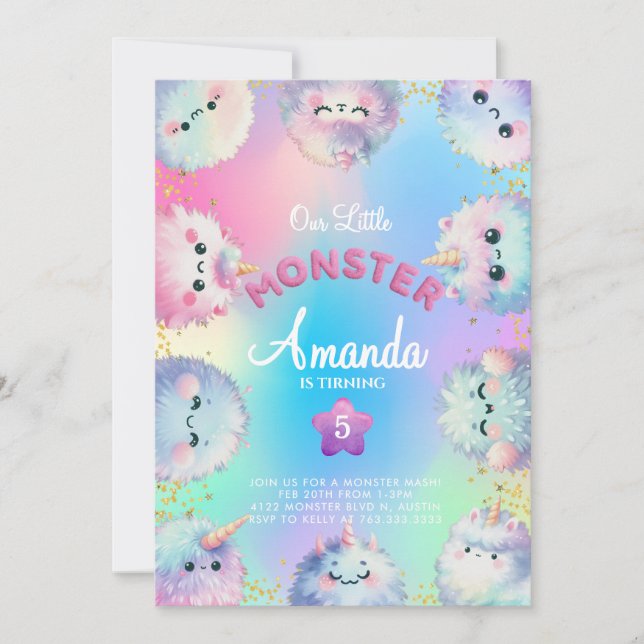 Fluffy monster girl Anniversaire Invitation (Devant)