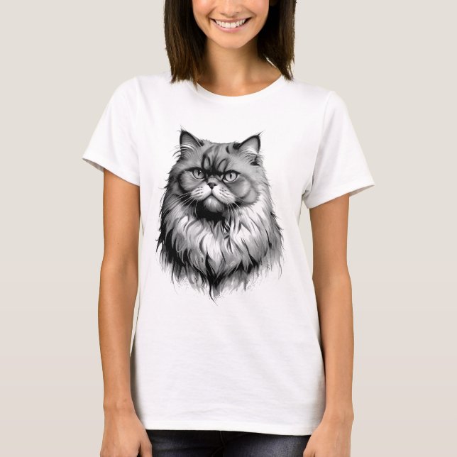 Fluffy Persian Cat Sketch Women's T-Shirt (Devant)