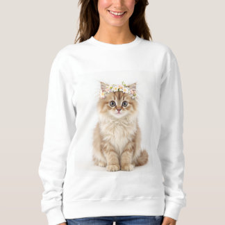 "Fluffy Sweatshirt de chat à couronne de fleurs"