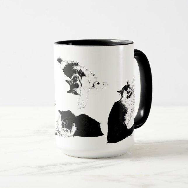 Fluffy Tuxedo Chat Mug (Devant droit)