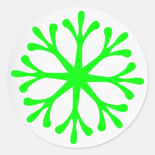 Fluorescent Green Snowflake Étiquettes de vacances (Devant)