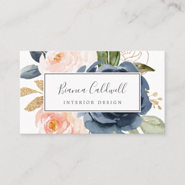 Flush et Navy Flowers | Carte de visite blanc (Devant)