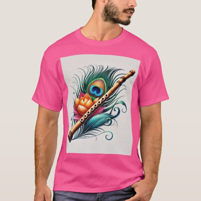 Flute et plumes de paon T-shirt Artistique (Devant)