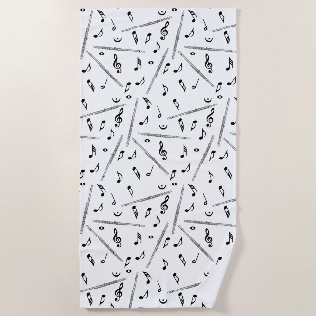 Flute Music Note Serviette de plage Motif (Devant)