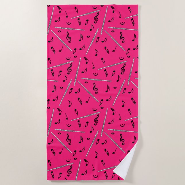 Flute Music Note Serviette de plage Motif (Devant)
