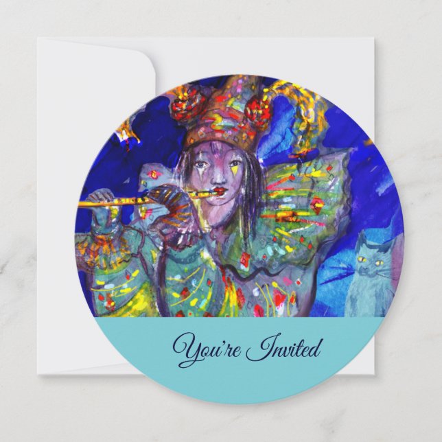 FLUTISTE EN Champagne BLEUE Invitation de fête d'a (Devant)