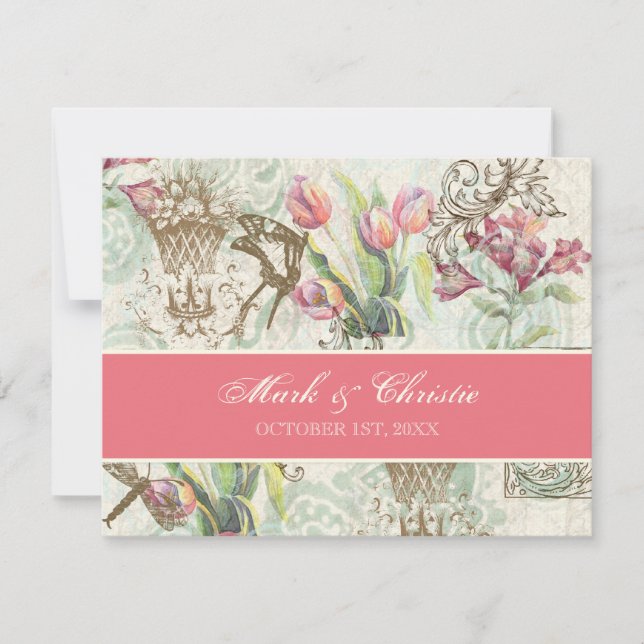Flutterbyes 'n Tulips Elegant Wedding Carte RSVP (Devant)