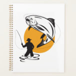 Fly Fishing Trout Sunset Silhouette<br><div class="desc">Organize your upcoming fishing trips and daily tasks with this artistic fly fishing spiral planner. The cover features a professional graphic of a jumping trout and sunset silhouette, providing a daily dose of outdoor inspiration. With plenty of space for notes, hatch charts, and schedules, this durable planner is an essential...</div>