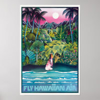 Fly Hawaiian Air Hawaii Vintage Poster