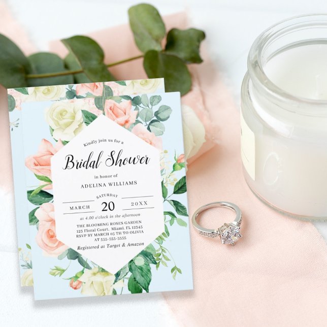 Flyer de Baby Shower de mariage floral bleu ciel à (Créateur téléchargé)