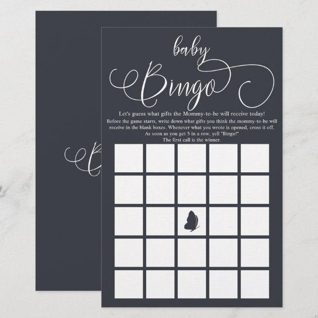 Flyer de jeu de bingo pour bébé avec calligraphie  (Devant / Derrière)