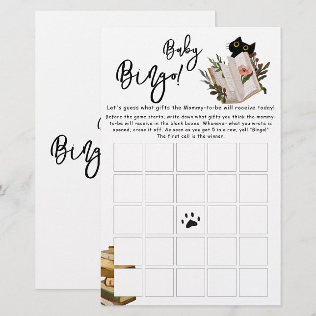 Flyer de jeu de bingo pour bébé avec un chat noir  (Devant / Derrière)